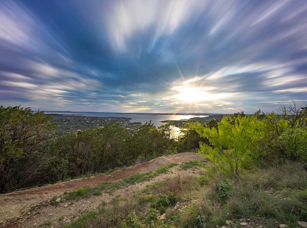 Top jump on Antidote with view of Lake Buchanan