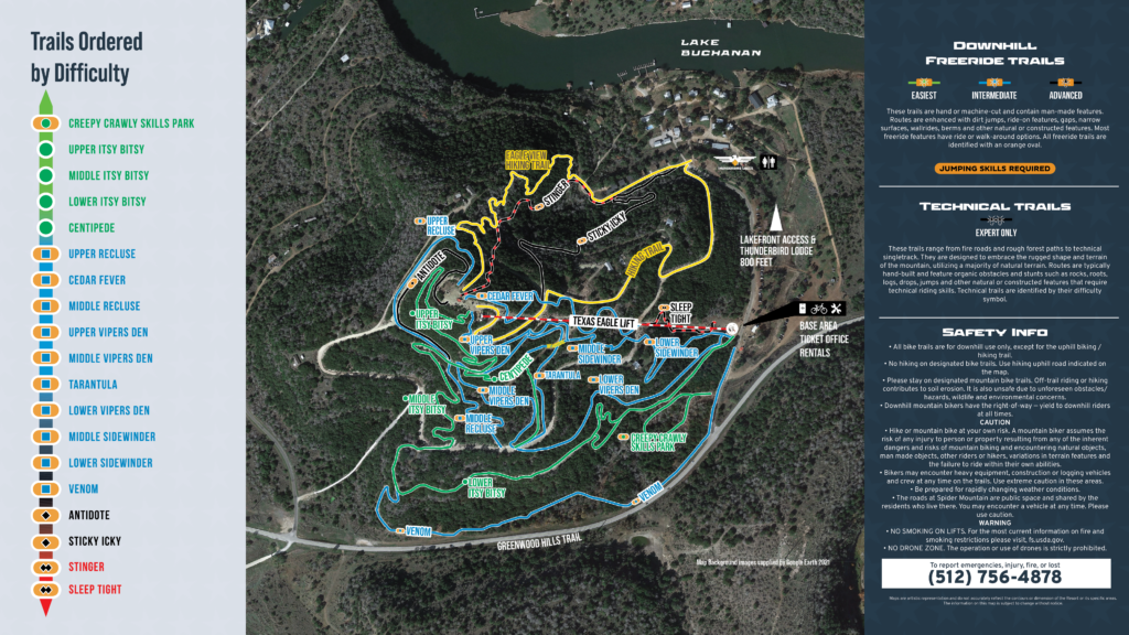 Trail map for Spider Mountain Bike Park